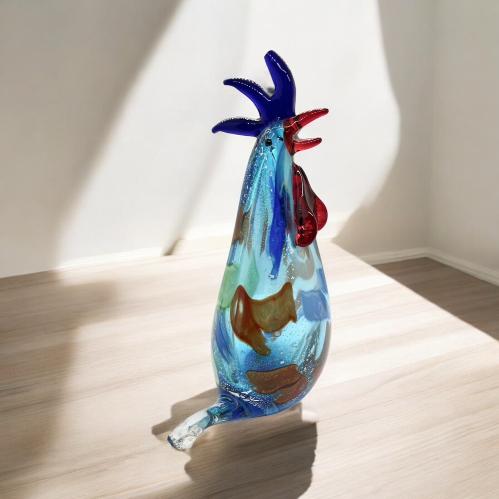 Murano Glass Rooster Figurine 8.3” tall